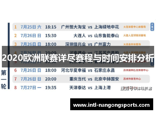 2020欧洲联赛详尽赛程与时间安排分析